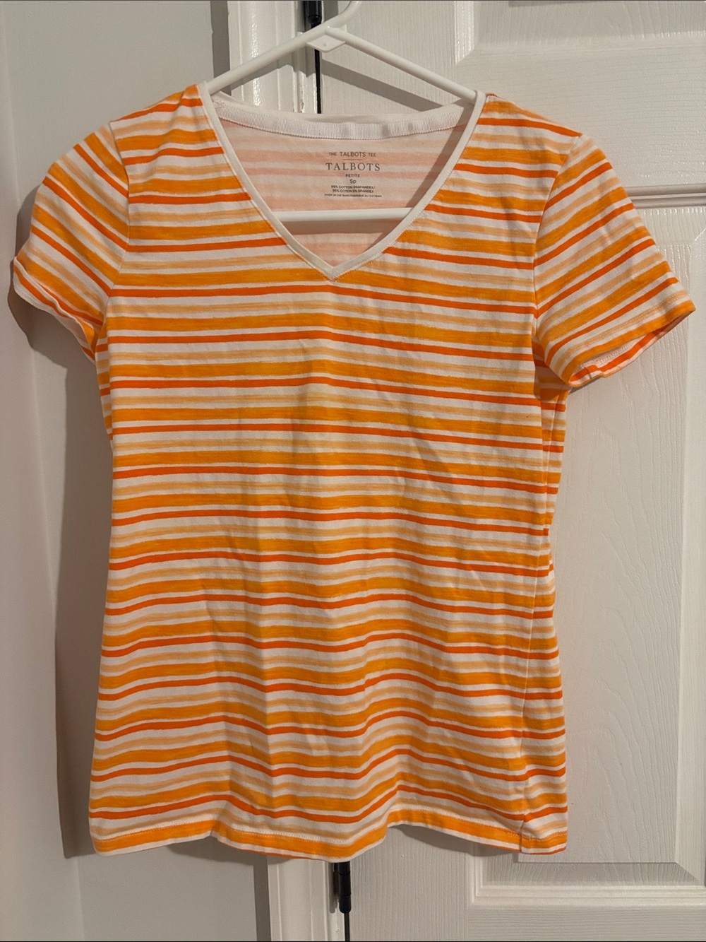 Talbots Orange & White Striped V-Neck Tee Shirt